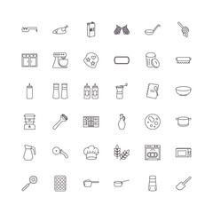 fully editable outline icon collection from kitchen concept. thin line icons set such as knife sharpener, broiler, aluminum foil, spice jar, paddle,