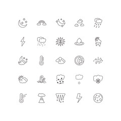 Fototapeta premium fully editable outline icon collection from weather concept. thin line icons set such as night, rainbow, starry night, bolt, full moon,