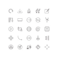 Fototapeta premium fully editable outline icon collection from user interface concept. thin line icons set such as refresh arrows, downloading, video play, curvy road warning, four expand arrows,