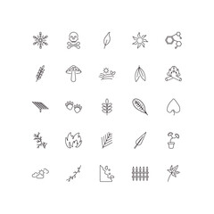 fully editable outline icon collection from nature concept. thin line icons set such as big snowflake, death, solar, fences, liquidambar leaf,