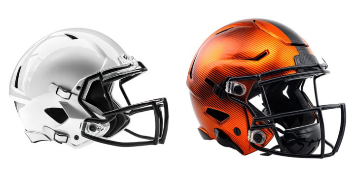 Football helmet isolated on transparent background, Set of
