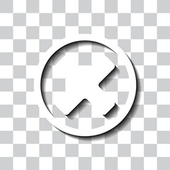 Delete, cross simple icon. Flat design. White with shadow on transparent grid