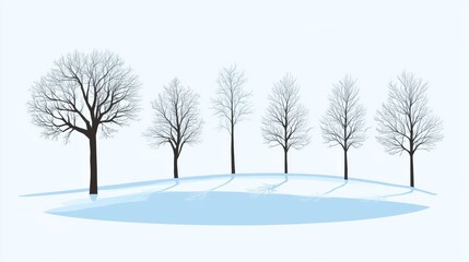 Obraz premium Winter Landscape with Bare Trees and Frozen Pond