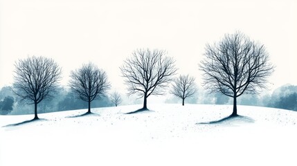 Obraz premium Winter Landscape with Bare Trees and Snow Covered Field