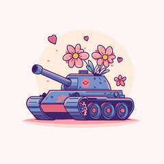 Fototapeta premium vector tank with flowers and hearts .Generative AI