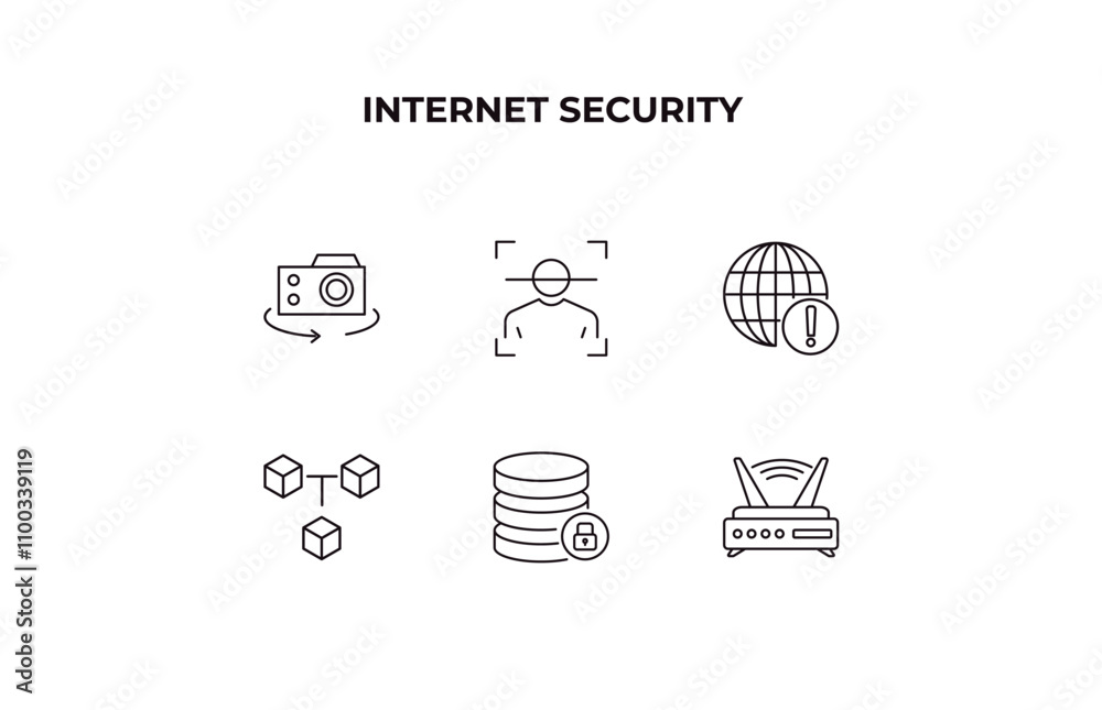 Poster fully editable outline icon collection from internet security concept. thin line icons set such as r