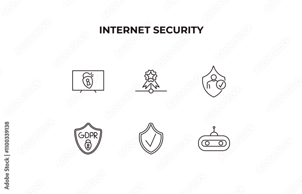 Poster fully editable outline icon collection from internet security concept. thin line icons set such as i