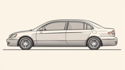 Fototapeta premium Elegant White Sedan Side View Line Art Illustration