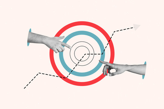 Creative collage dynamic stats stock arrow direction hands body fragments fingers connection inspiration business success startup progress