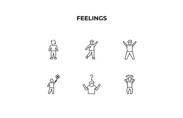 Fototapeta premium fully editable outline icon collection from feelings concept. thin line icons set such as refreshed human, amused human, excited human, confused crazy