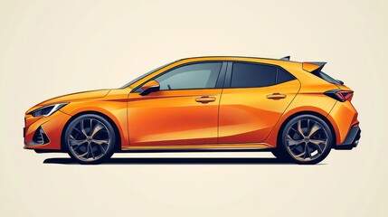 Obraz premium Orange Hatchback Car Side View Illustration