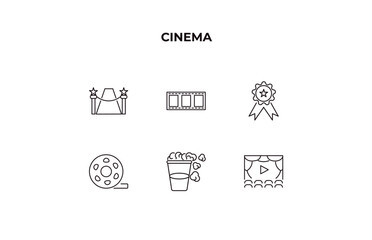 fully editable outline icon collection from cinema concept. thin line icons set such as red carpet, camera roll, award, popcorn box, cinema screen,