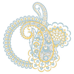 Paisley vector isolated pattern. Fantastic flower, leaves. Textile bohemian print. Batik painting. Vintage