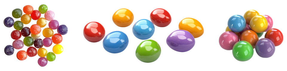 Fototapeta premium Colorful sweet candies isolated on transparent background, Set of