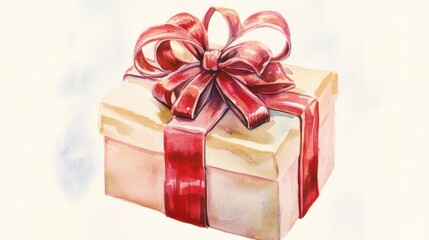 Fototapeta premium Gift box with a red ribbon sits elegantly on a soft background showcasing celebration and joy during a festive occasion