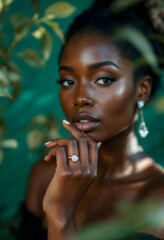 African beauty model wearing a radiant solitaire diamond ring - creative aesthetic photo v3