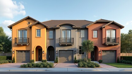 Obraz premium Colorful Modern Townhouses with Vibrant Exterior Design.