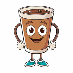 A cartoon coffee cup on a isoleted white background