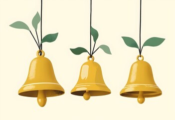 set of golden bells on a light background