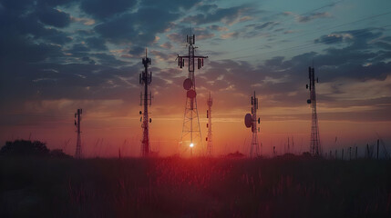 Sunset Silhouette of Communication Towers