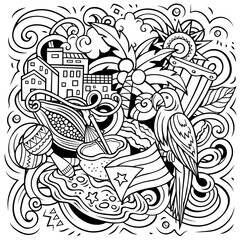 Puerto Rico cartoon doodle illustration. Funny Puerto Rican design. vector background with Caribbean country elements and objects