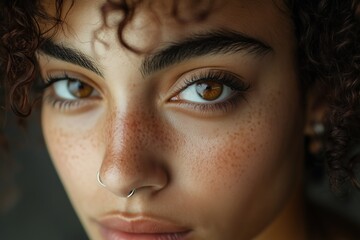 Fototapeta premium A woman with brown hair and a nose ring