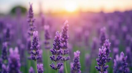 Naklejka premium Lavender Field at Sunset.