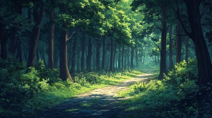 Obraz premium Sunlit Path Through A Lush Green Forest