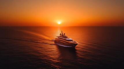 Fototapeta premium Luxury yacht sailing at sunset, ocean.