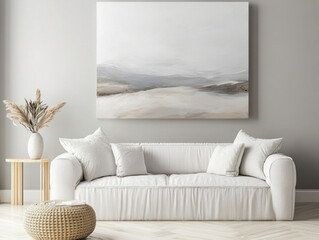 Neutral Living Room with Soft White Sofa and Abstract Art