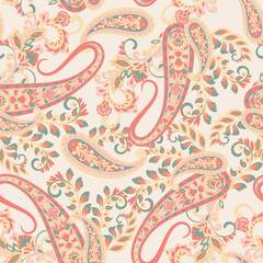 Vector seamless paisley pattern. Vintage flowers background. Decorative ornament backdrop for fabric, textile, wrapping paper, card, invitation, wallpaper, web design