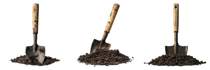 Garden spade isolated on transparent background, Set of