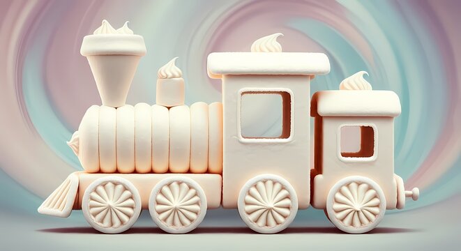 Train Locomotive made from Marshmallows, Sugar Treat Marshmallow Candy Art, Sugary Gelatin Treat	