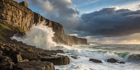 Obraz premium dramatic cliffside with waves crashing against the rocks below