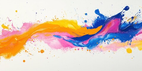 Abstract paint splashes in vibrant colors on a white background, artistic and dynamic design,