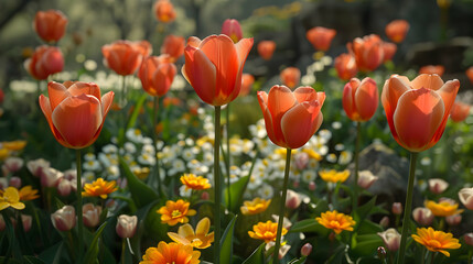 Obraz premium Vibrant Orange Tulip Field Illustration