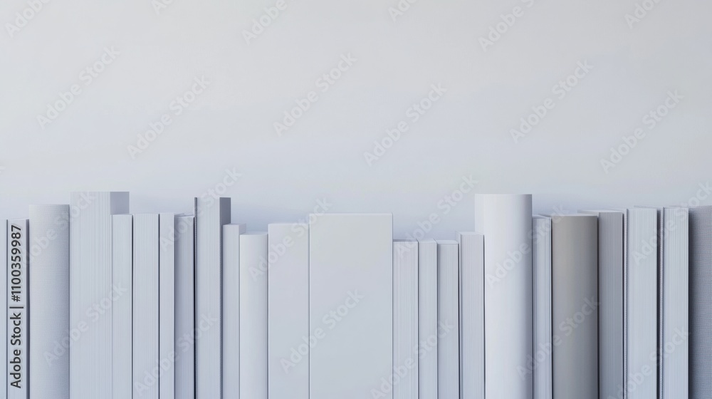 Aufkleber A collection of books showcasing different genres is organized on a plain white surface, creating a simple and elegant display. Generative AI