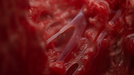 Bloody flesh. Inside of the dead chicken
