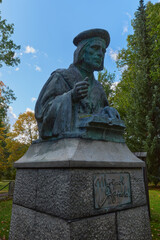 Obraz premium Memorial bust of Mikael Agricola in the Finnish town of Loviisa, where he was baptized.