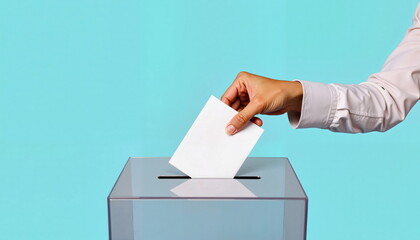 Hand casting ballot in voting box - ideal for election websites, democracy blogs, civic engagement campaigns, and political education materials