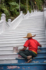 Batu Caves stair beein painted, Kuala Lumpur