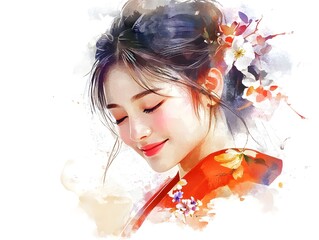 Fototapeta premium Japanese geisha on white background