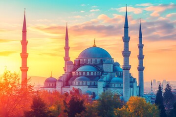 Obraz premium Silhouetted Dome and Minarets Against Soft Sky Colors