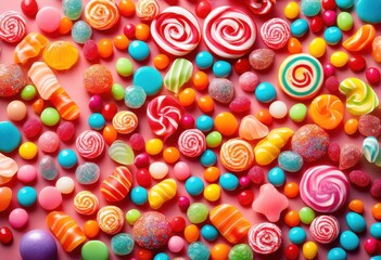Fototapeta premium stunning macro featuring assortment vibrant colorful candies textures shapes, rainbow, lgbtq, lgbt, pride, love, equality, basket, bright, cake, candy