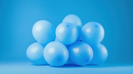 Fototapeta premium Cluster of balloons in soft blue shades on a bright blue backdrop, clean composition and cheerful tone, minimalistic aesthetic
