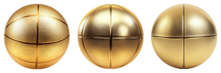 Golden basketball isolated on transparent background, Set of