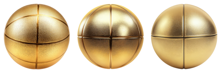 Golden basketball isolated on transparent background, Set of