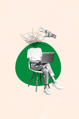 Vertical photo collage of headless freelancer girl type laptop boss hand abuse workload mental...