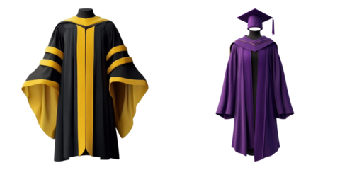 Graduation costume isolated on transparent background, Set of