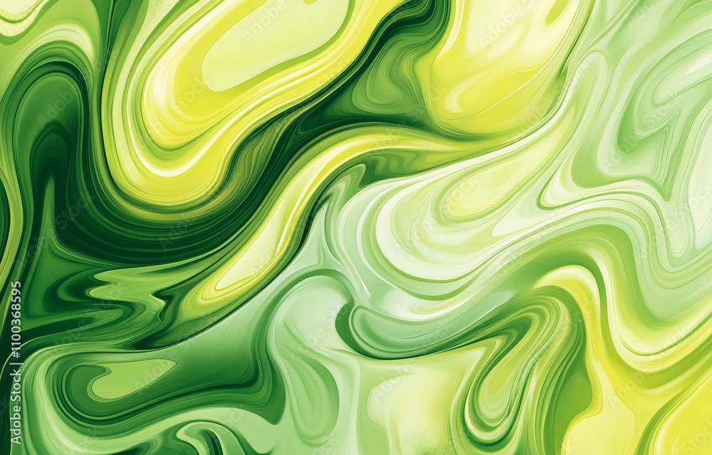 Poster Swirling patterns of green and yellow create a vibrant abstract design that captivates the eye